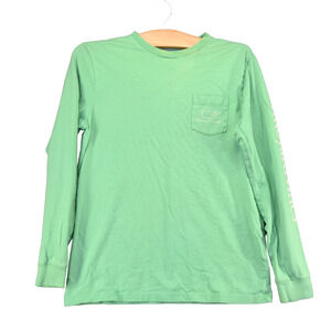 Vineyard Vines Boys Whale Chest Pocket T-Shirt Green Medium Long Sleeve Cotton